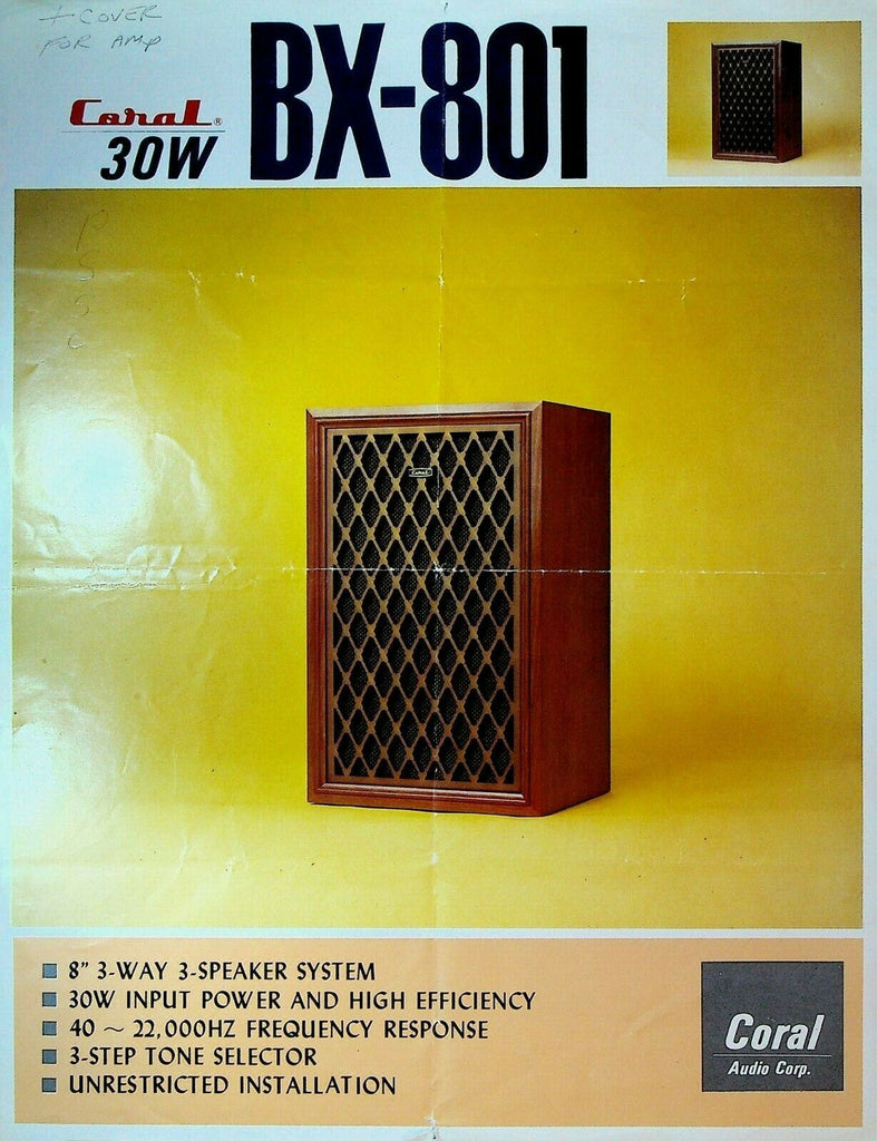 Coral 30W BX-801 Speaker System Ad Sheet 1970s
