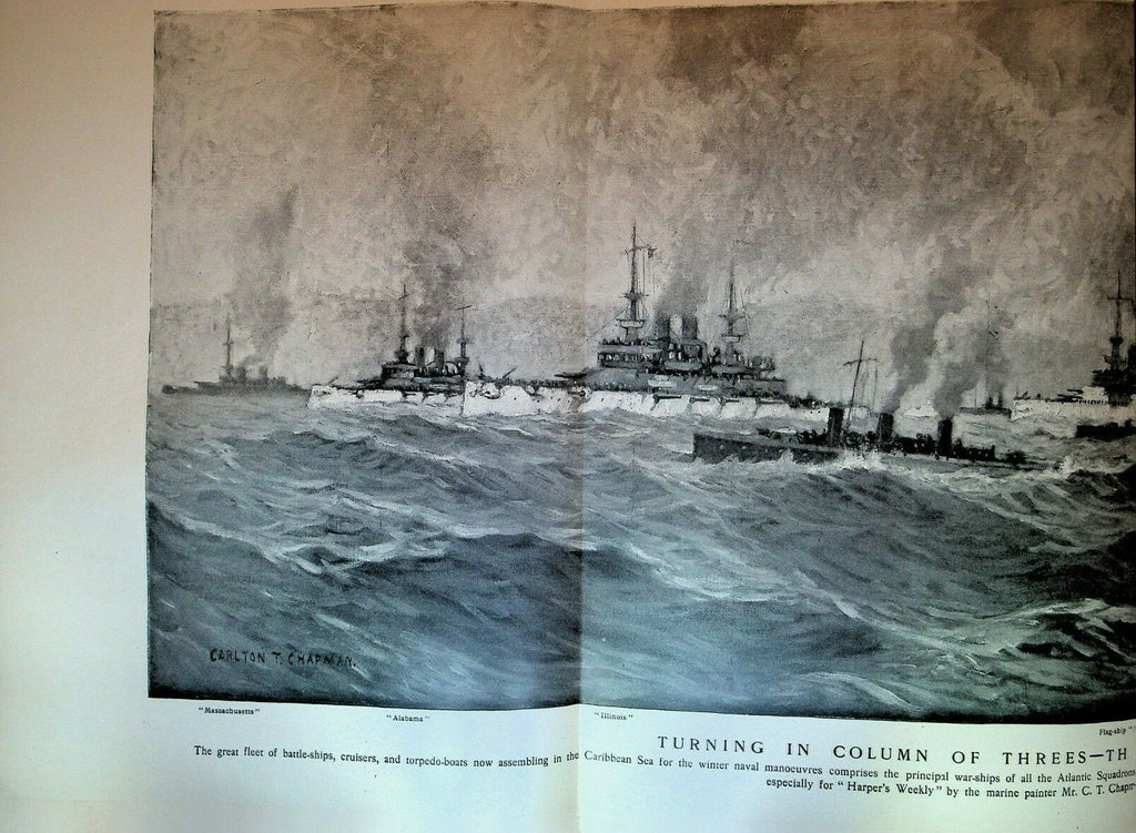 Harper's Weekly 1902 Panorama Carlton Chapman US Fleet in Caribbean