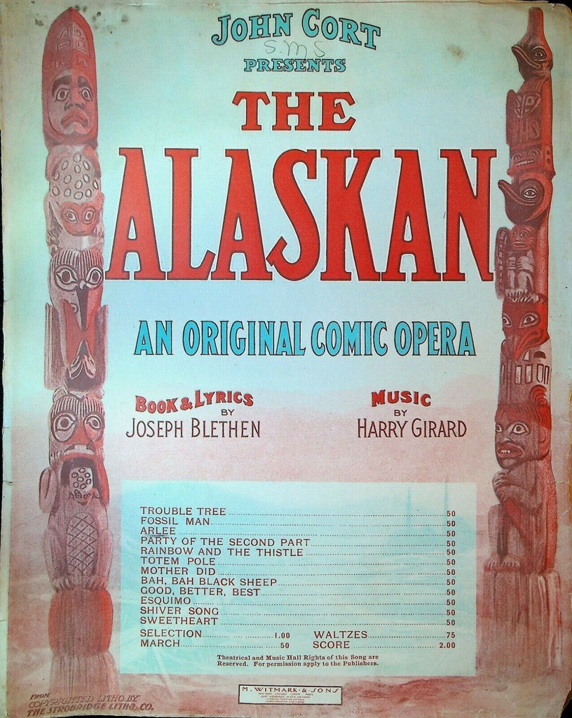 Arlee Sheet Music The Alaskan Original Comic Opera John Cort 1907
