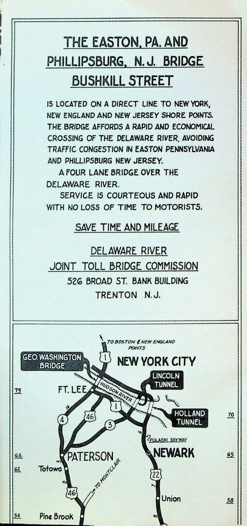 Easton Pa & Phillipsburg NJ Bridge Bushkill Street Map Sheet