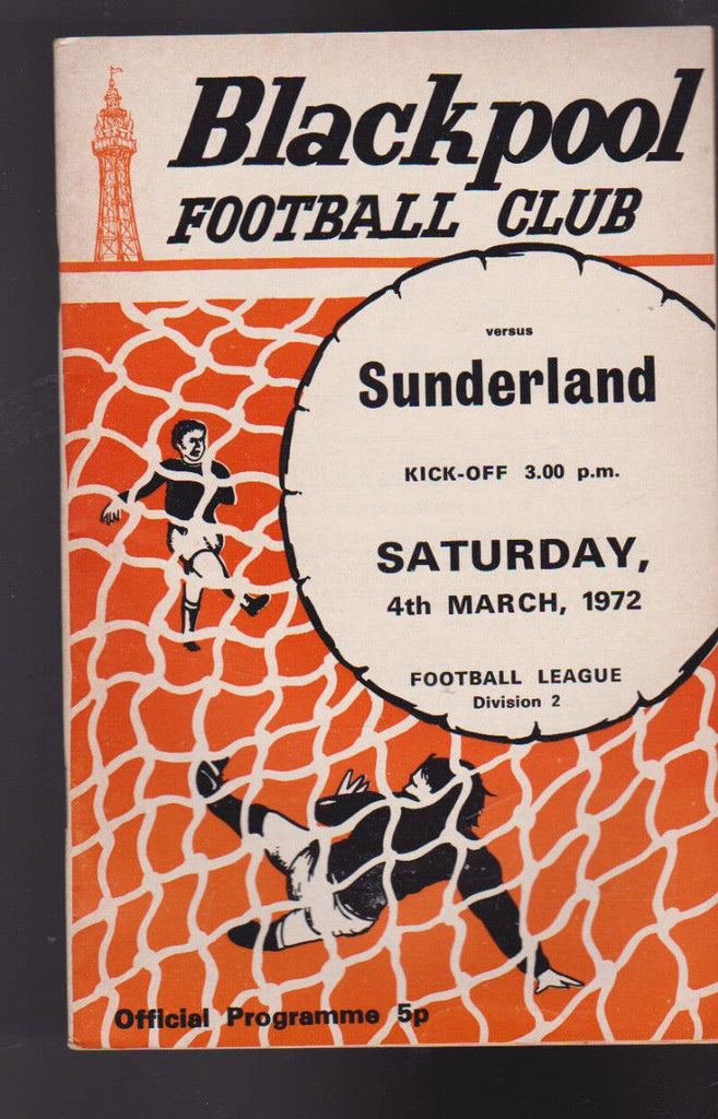 Sunderland at Blackpool Soccer Program Football March 4 1972