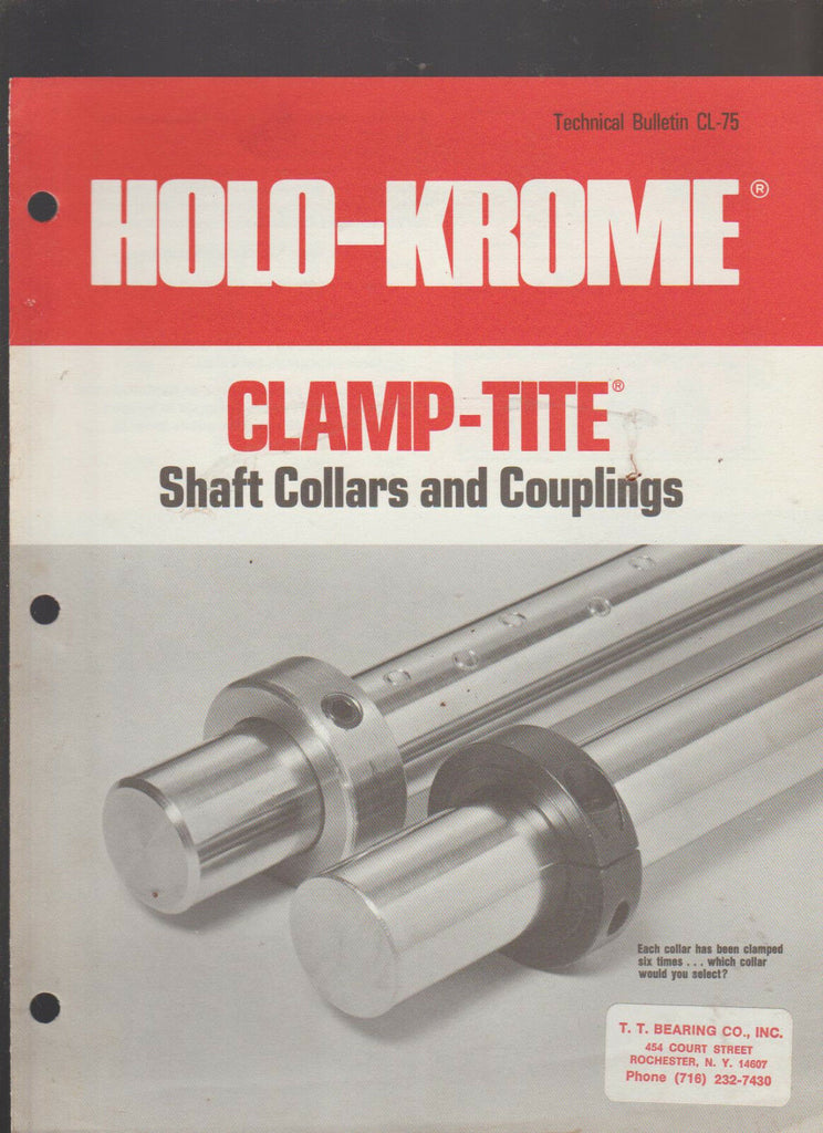 Holo-Krome Clamp Tite Technical Bulletin CL-75 1975 Shaft Collars & Couplings
