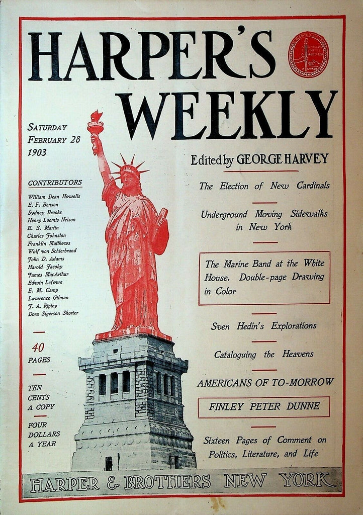 Harper's Weekly Magazine February 28 1903 Sven Hedin Marine Band at White House