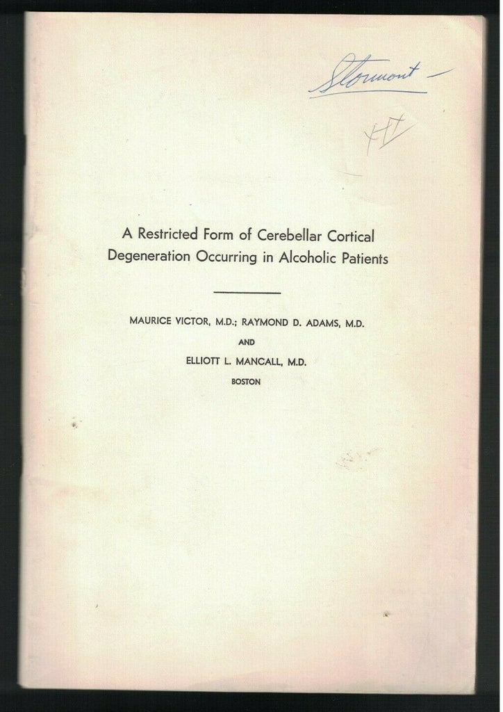 Restricted Form of Cerebellar Cortical Degeneration in Alcoholic Patients 1959