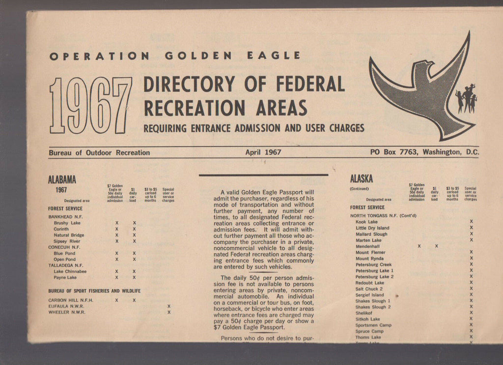 Operation Golden Eagle  April 1967 Directoy of Federal Recreation Areas