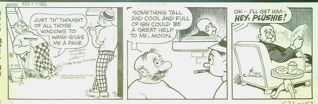 Moon Mullins Ferd Johnson Original Comic Strip Art August 25 1969