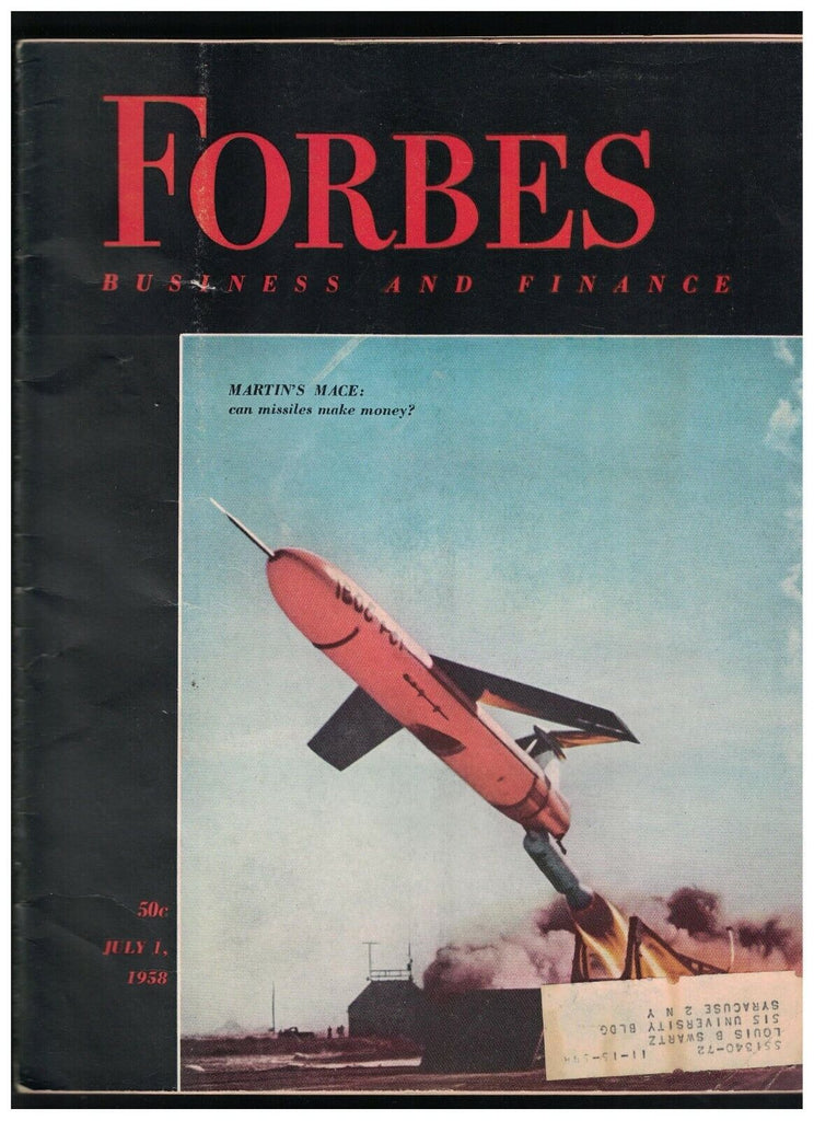 Forbes Magazine July 1 1958 Martin Co Missiles Hertz JJ Case Co Morrison Knudsen