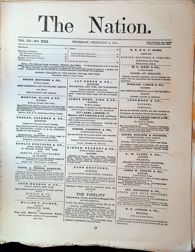 The Nation Magazine February 9 1871 Beethoven West Point
