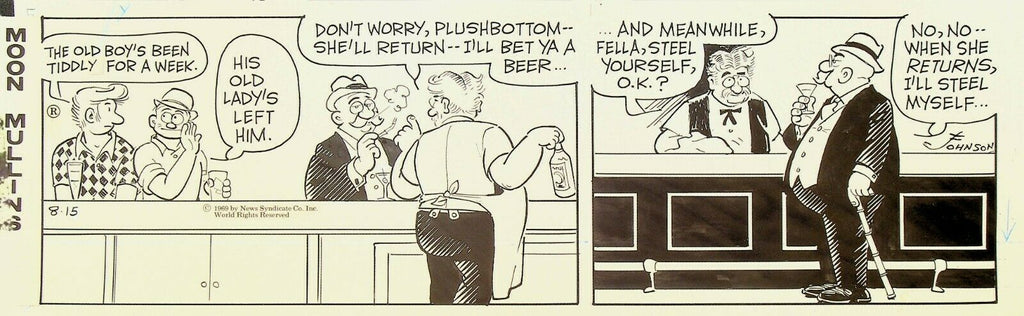 Moon Mullins Ferd Johnson Original Comic Strip Art August 15 1969 Bar