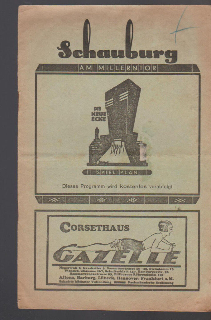 Schauburg Am Millerntor Program April 1928 Germany Joe Bonnell