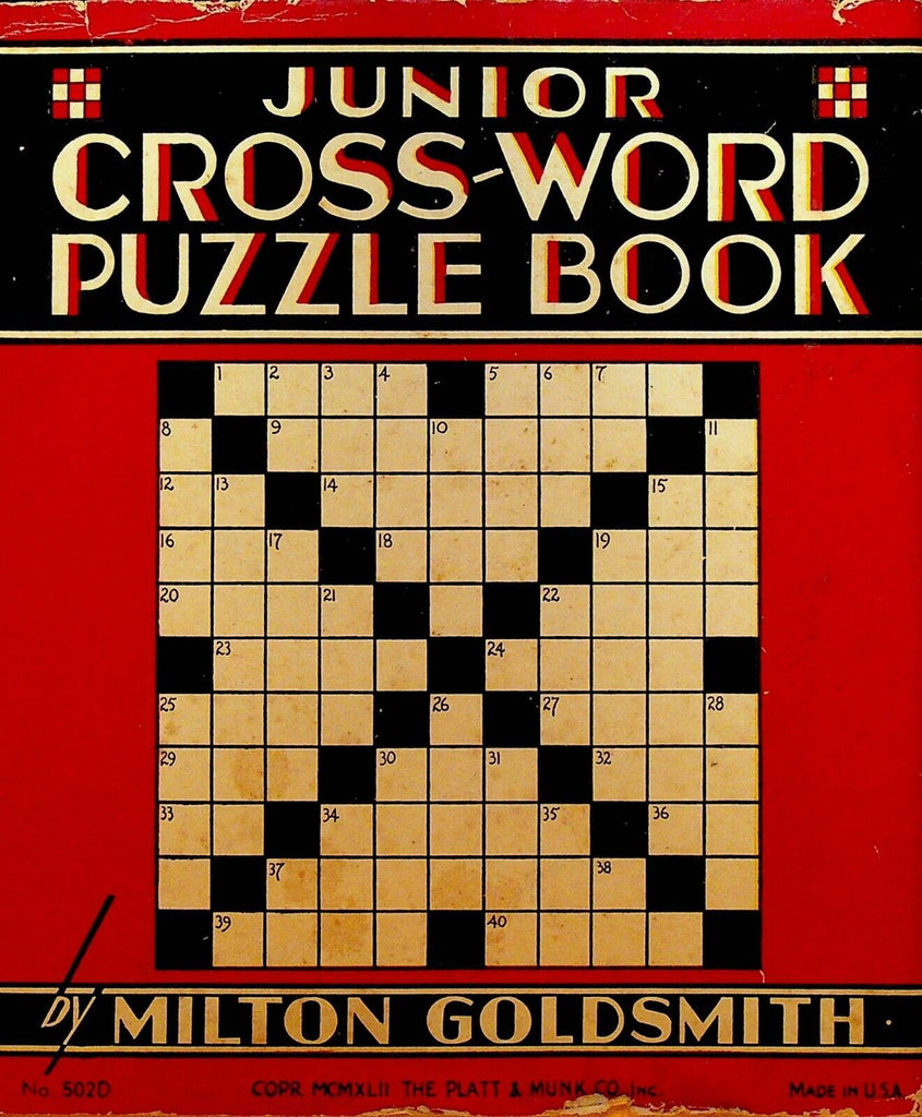 Junior Cross-Word Crossword Puzzle Book Milton Goldsmith HC DJ 1942