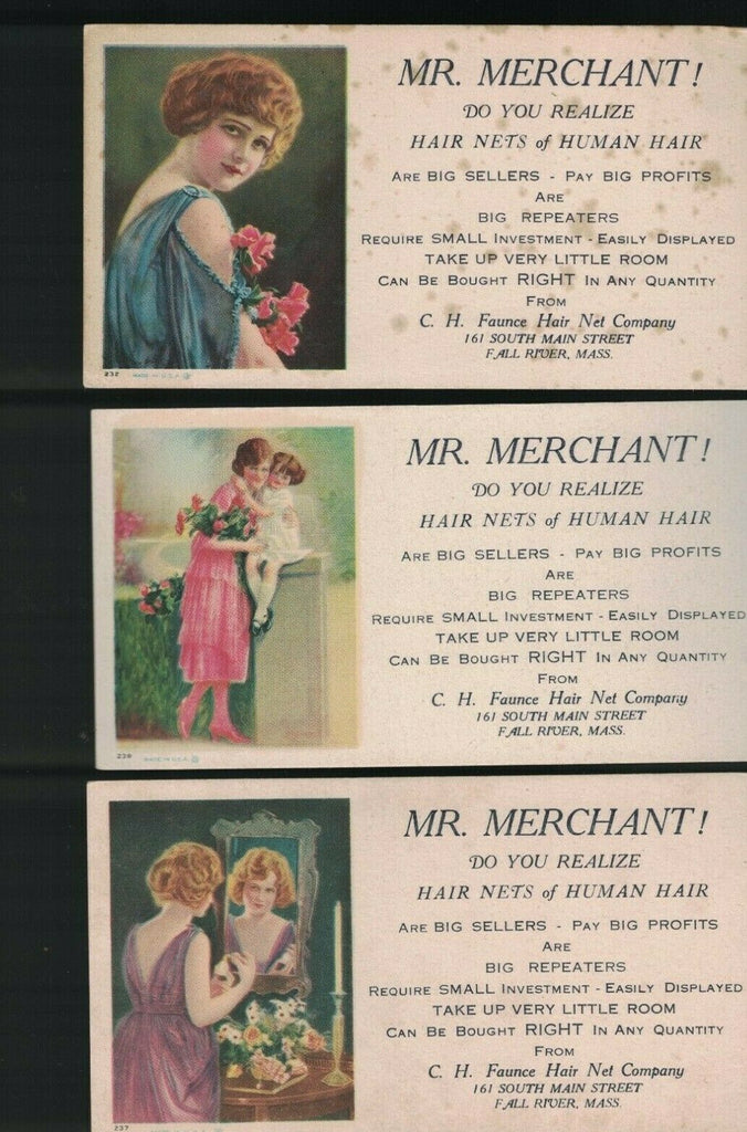 CH Faunce Hair Net Company Blotter Lot of 3 Fall River Mass