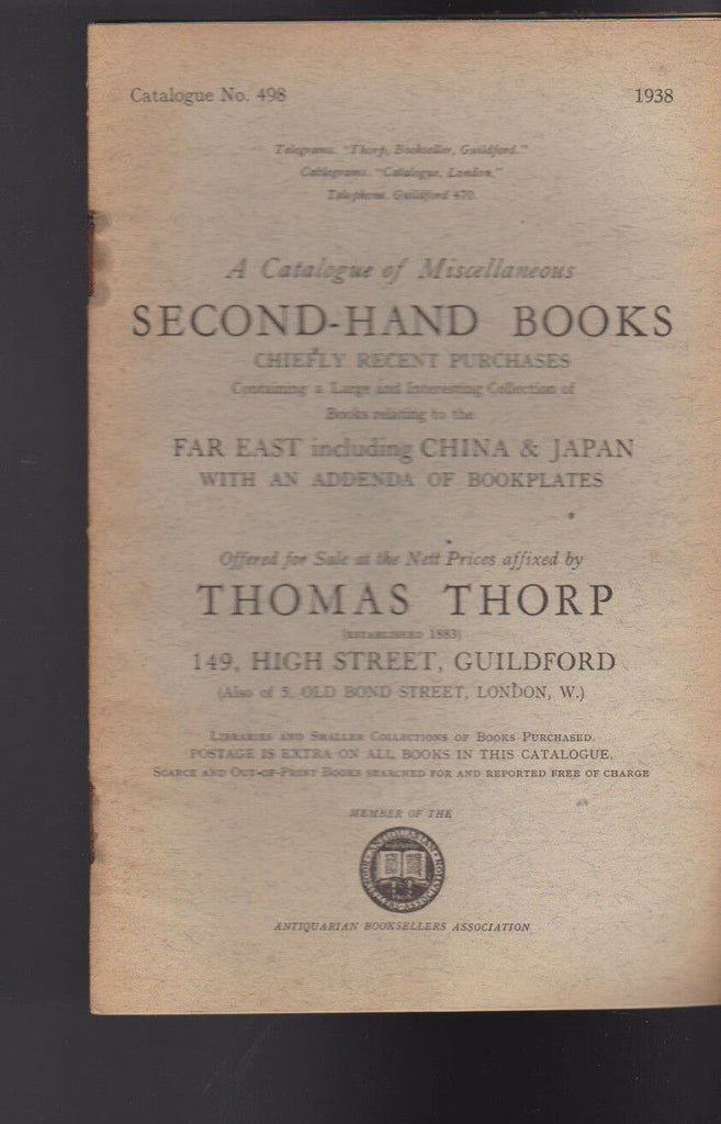 Thomas Thorp Catalog 498 1938 Miscellaneous  Second-Hand Books