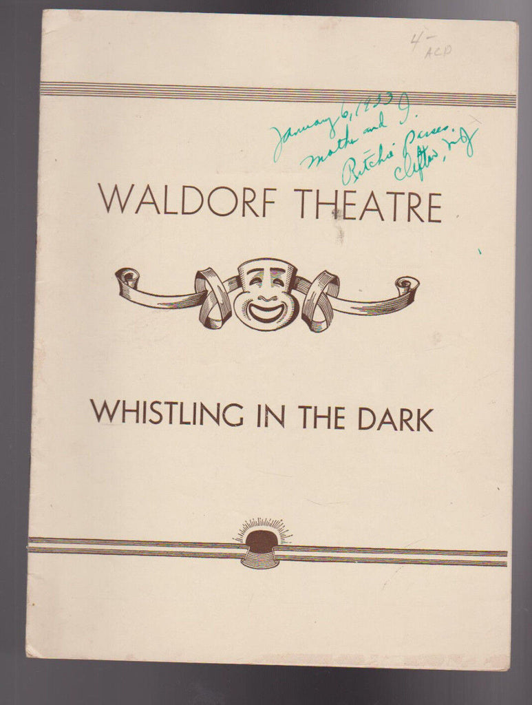 Whistling in the Dark Waldorf Theatre Program Bernard Granville January 2 1933