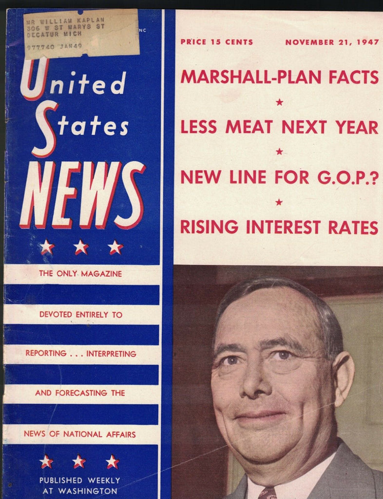 US News & World Report November 21 1947 Marshall Plan Joseph W Martin Jr