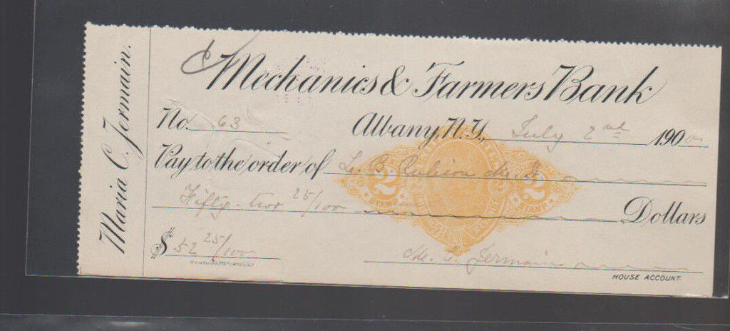 Mechanics Bank Newark NJ Used Check 1900