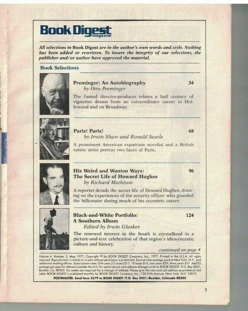 Book Digest Magazine May 1977 Howard Hughes Otto Preminger Jack Higgin ...