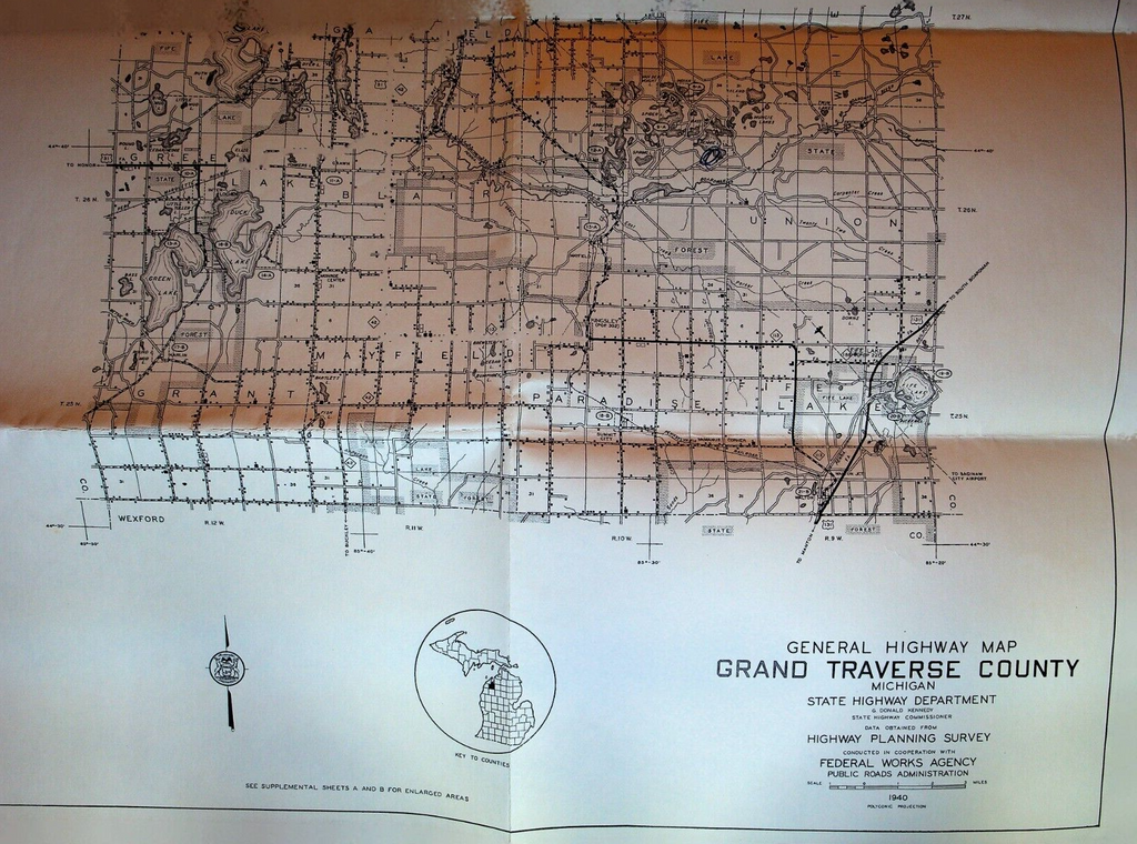 Grand Traverse County Michigan General Highway Map 1940