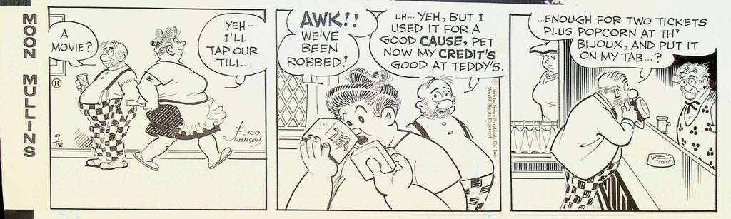 Moon Mullins Ferd Johnson Original Comic Strip Art September 18 1969 Bar
