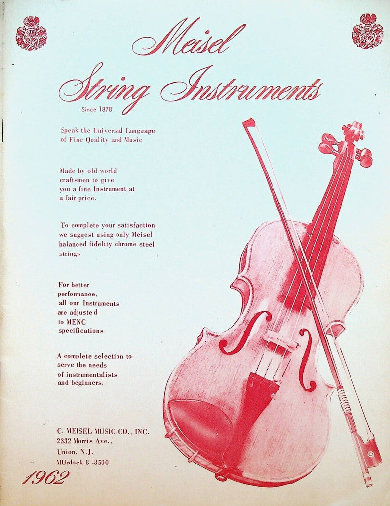 Meisel String Instruments Catalog 1962 Violins Cellos Union NJ