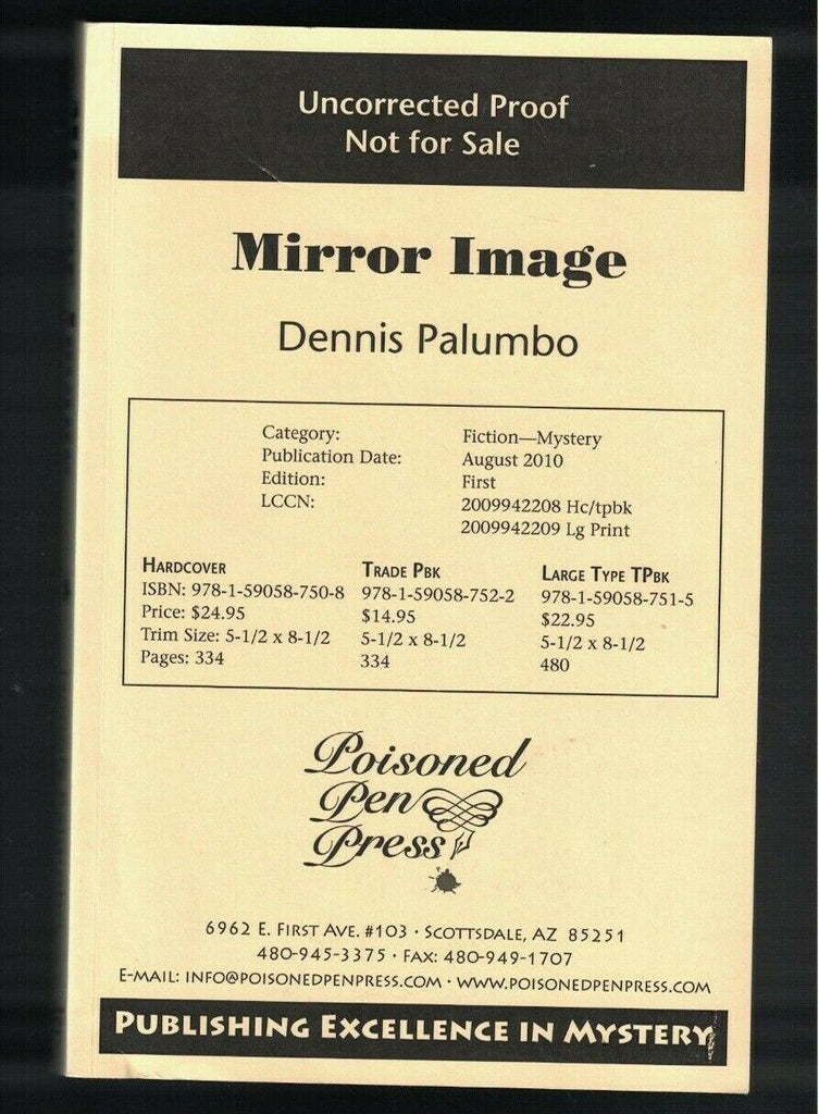 Mirror Image by Dennis Palumbo Mystery SC Book Uncorrected Proof 2010