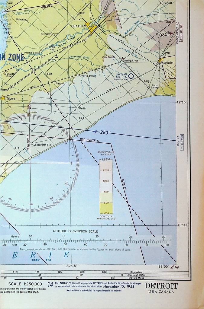 Detroit Michigan Local Aeronautical Chart 1953 14th Edition