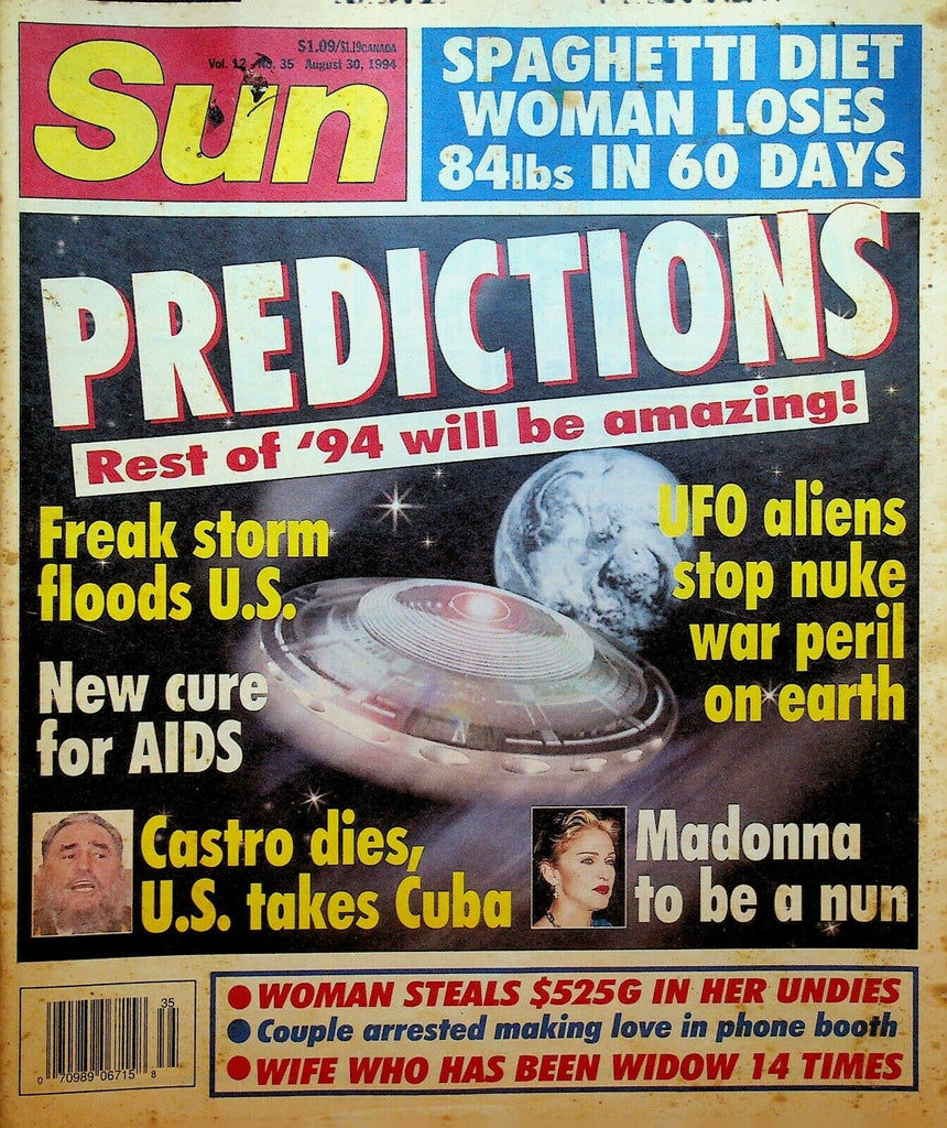 Sun Tabloid August 30 1994 Madonna Fidel Castro Daisy Fuentes Peter Fonda