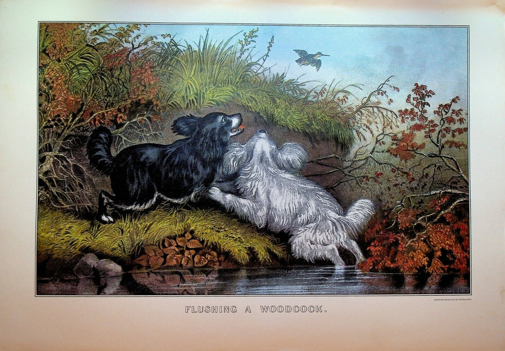 Currier & Ives Calendar Topper 1971 Flushing A Woodcock Puppy Dogs