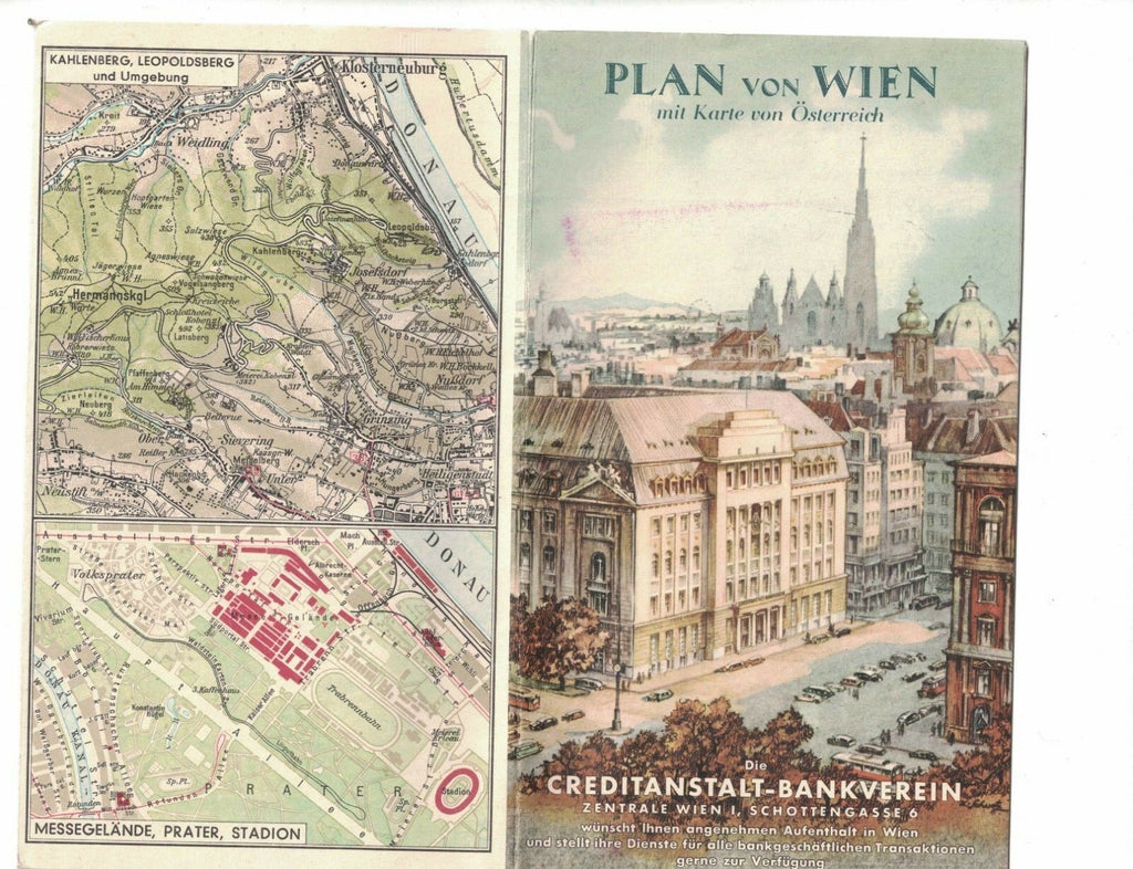 Plan Von Wien Vienna Austria mit Karte von Osterreich 1959