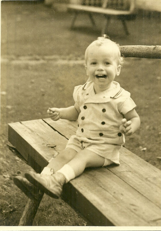 Cute Child on Bench 5 1/4 x 7 1/4 Black & White Photograph
