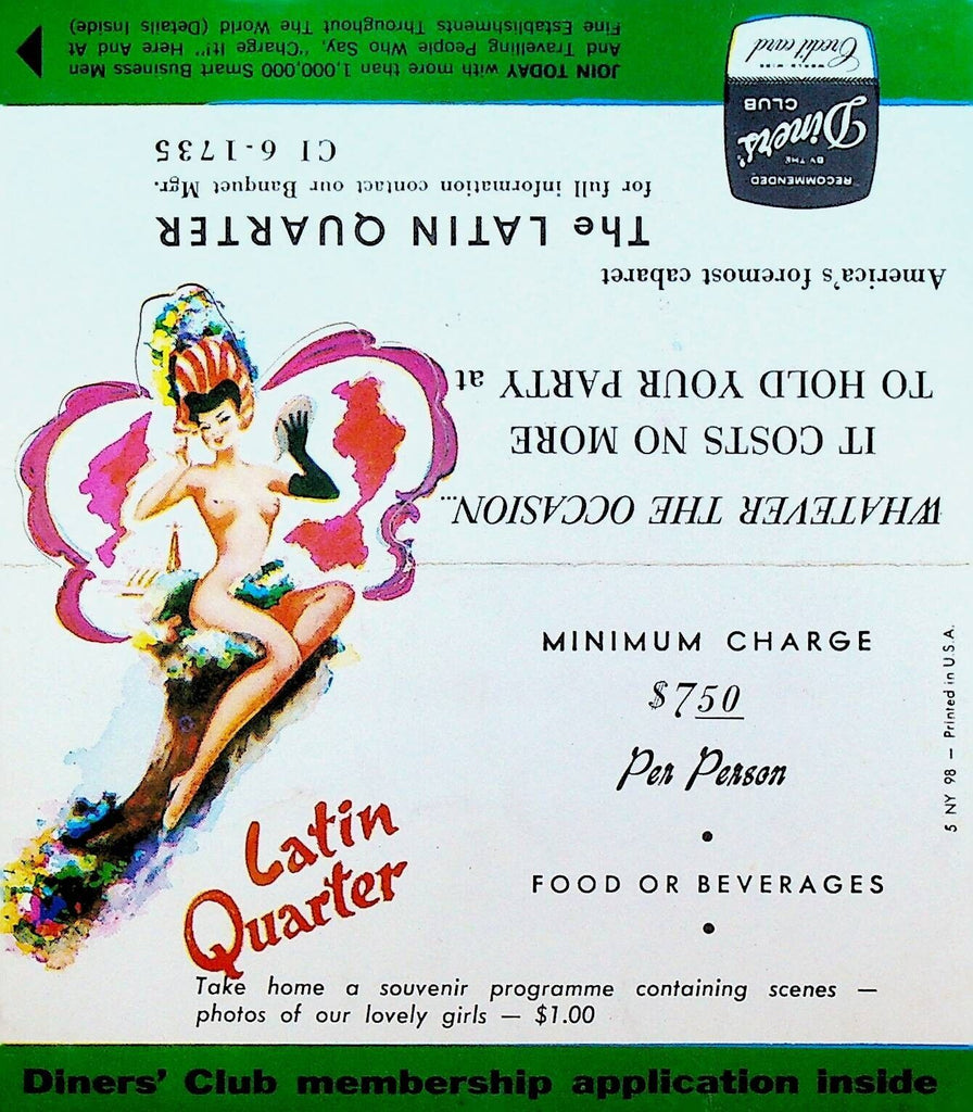 Latin Quarter Table Topper New York City 1965 Table Tent