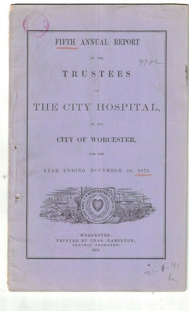 City Hospital of Worcester Massachusetts Annual Report 1875