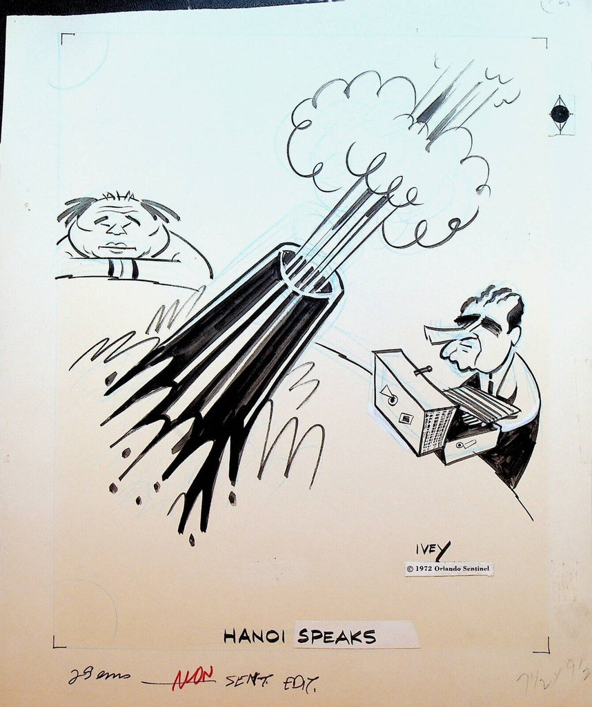 Vietnam War Hanoi Speaks Richard Nixon Original Cartoon Art Jim Ivey 1972