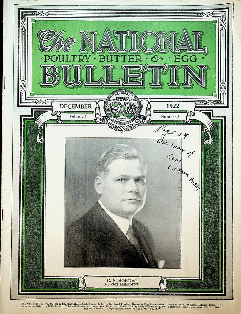 National Poultry Butter & Egg Bulletin December 1922 Captain L Frank Barry