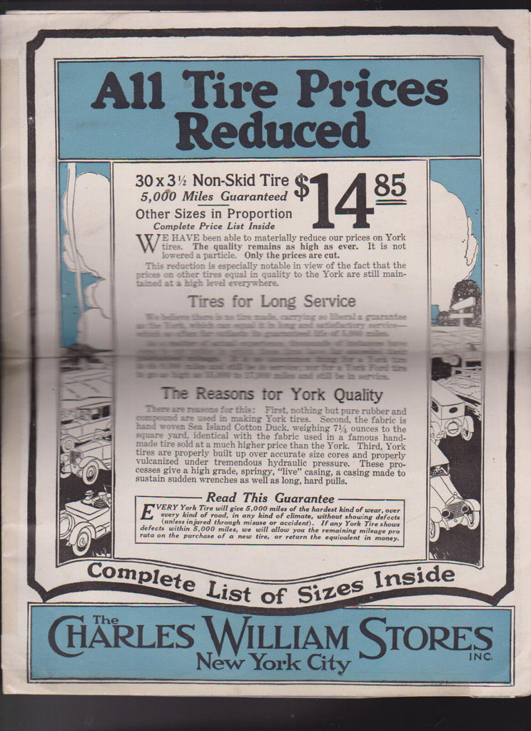 Charles William Stores 1919 Tire Prices Reduced Automobilia New York City