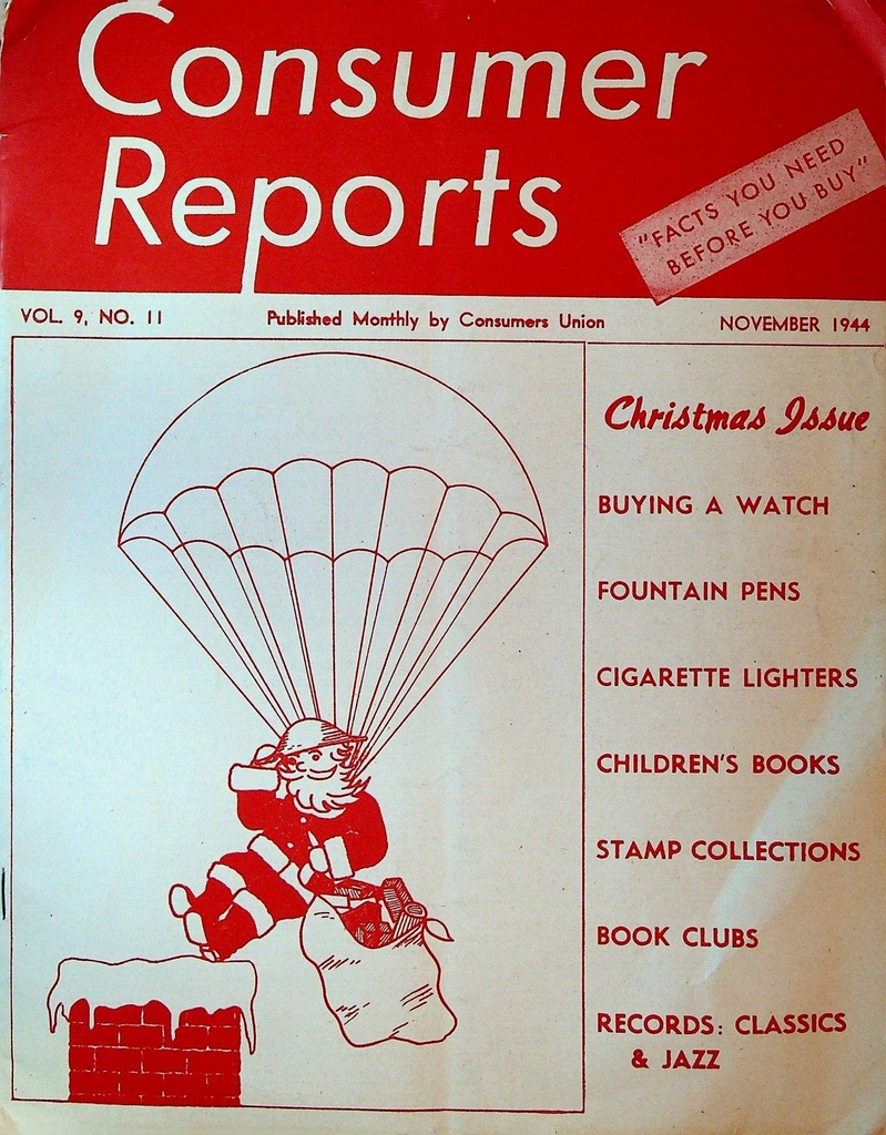 Consumer Reports Magazine November 1944 Santa Claus Parachute Lighters Jazz