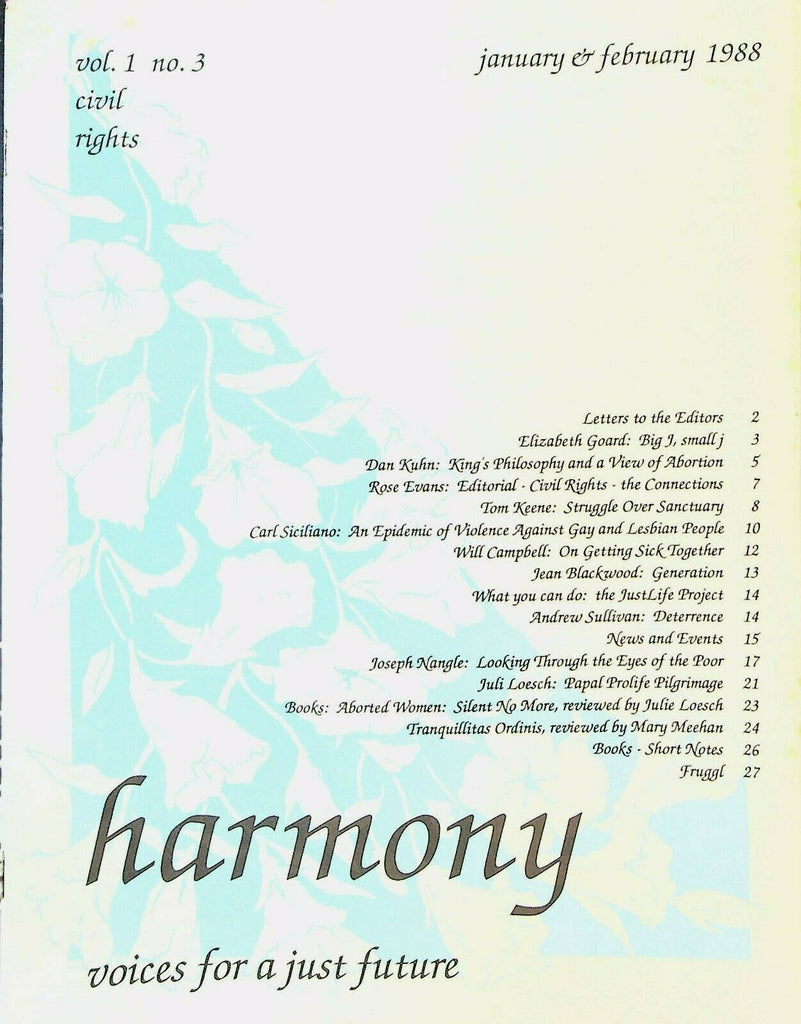 Harmony Magazine Voices for a Just Future January 1988 Civil Rights
