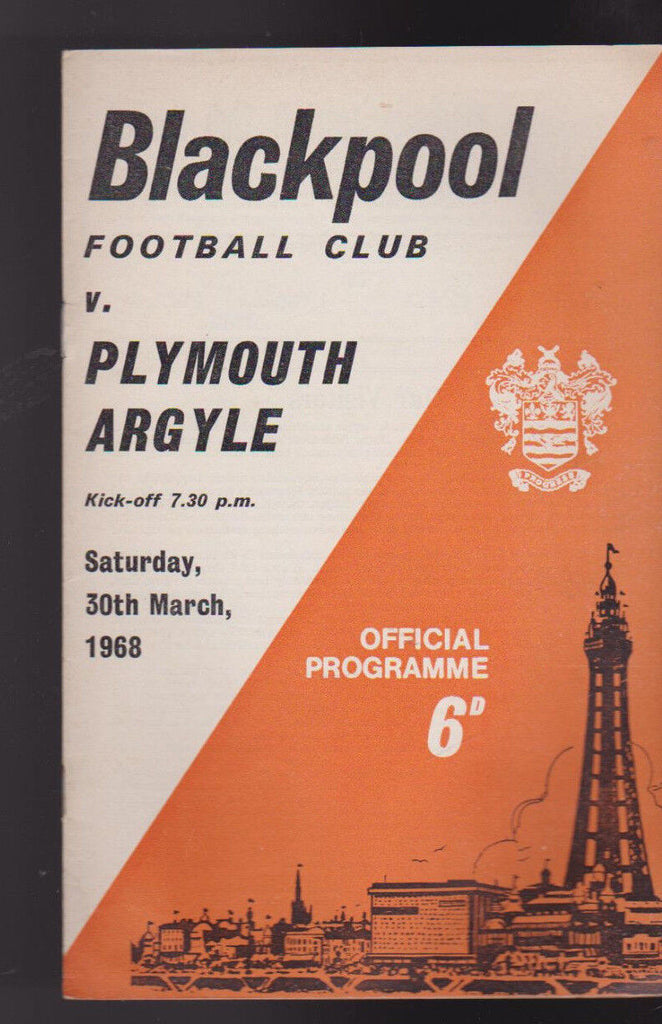 Blackpool FC Football Program March 30 1968 v Plymouth Argyle Soccer