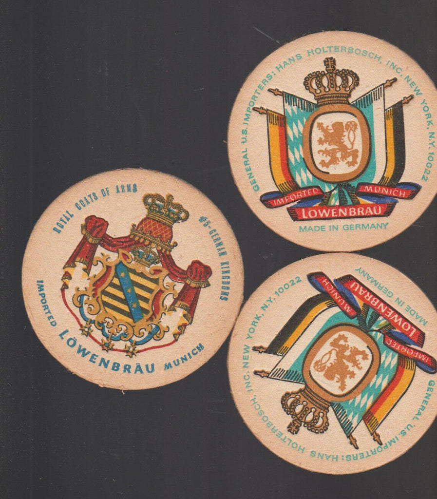 Lowenbrau Beer Cardboard Coasters Lot of 3 1970s