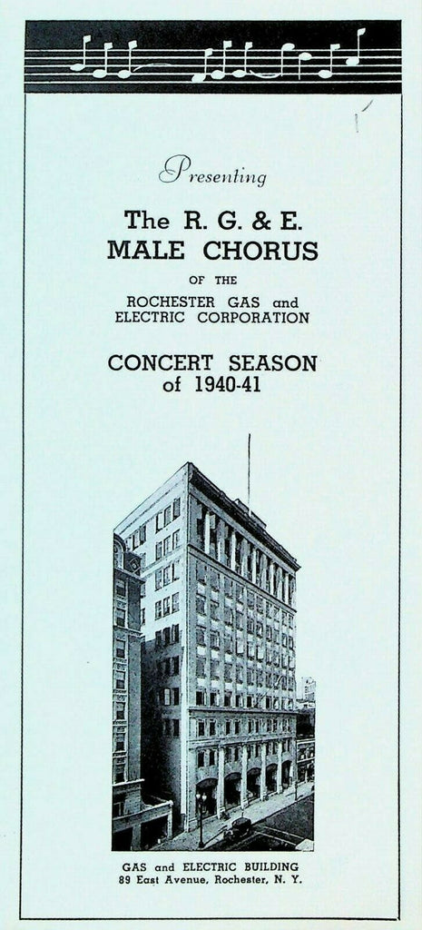 RGE Male Chorus Rochester Gas Electric Brochure 1940 Fillmore NY Concert