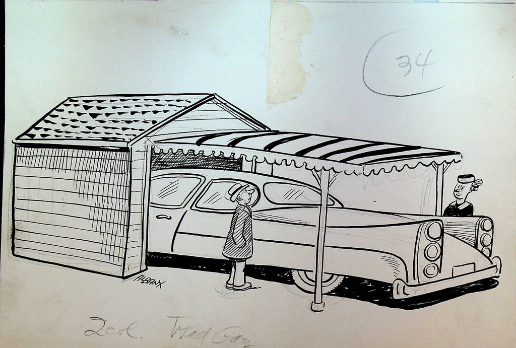 Al Banx J Albert Banks Original Art Pen & Ink Parking Long Car With Tails