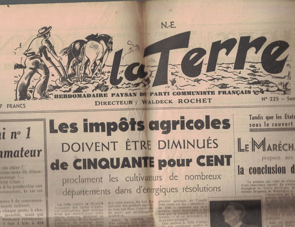 La Terre French Communist Party Rural Newspaper Lot of 46 1940s De Gaulle France