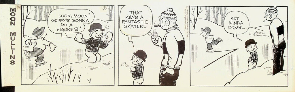 Moon Mullins Ferd Johnson Original Comic Strip Art January 20 1968 Ice Skating