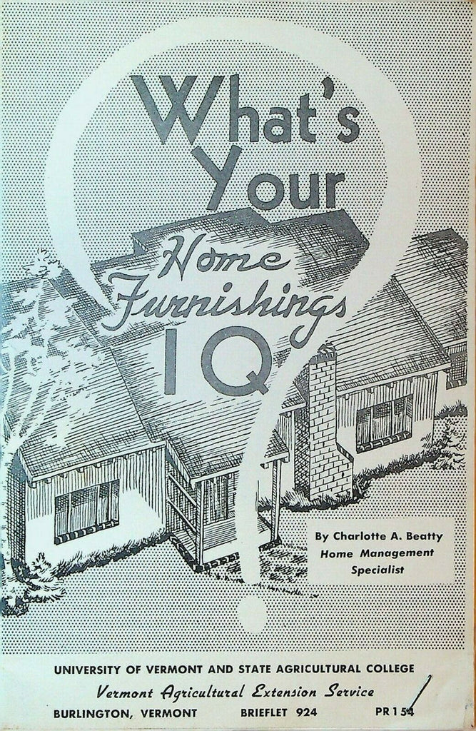 What's Your Home Furnishings IQ 1954 Charlotte A Beatty Vermont Booklet
