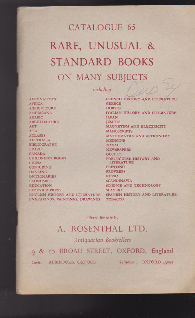 A Rosenthal Ltd Catalogue 65 Rare Unusual & Standard Books