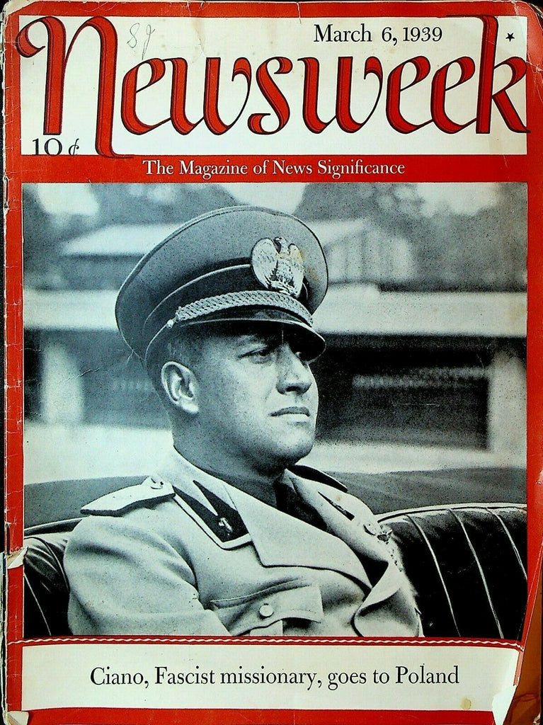 Newsweek March 6 1939 Galeazzo Ciano Bette Davis Spencer Tracy Honus Wagner