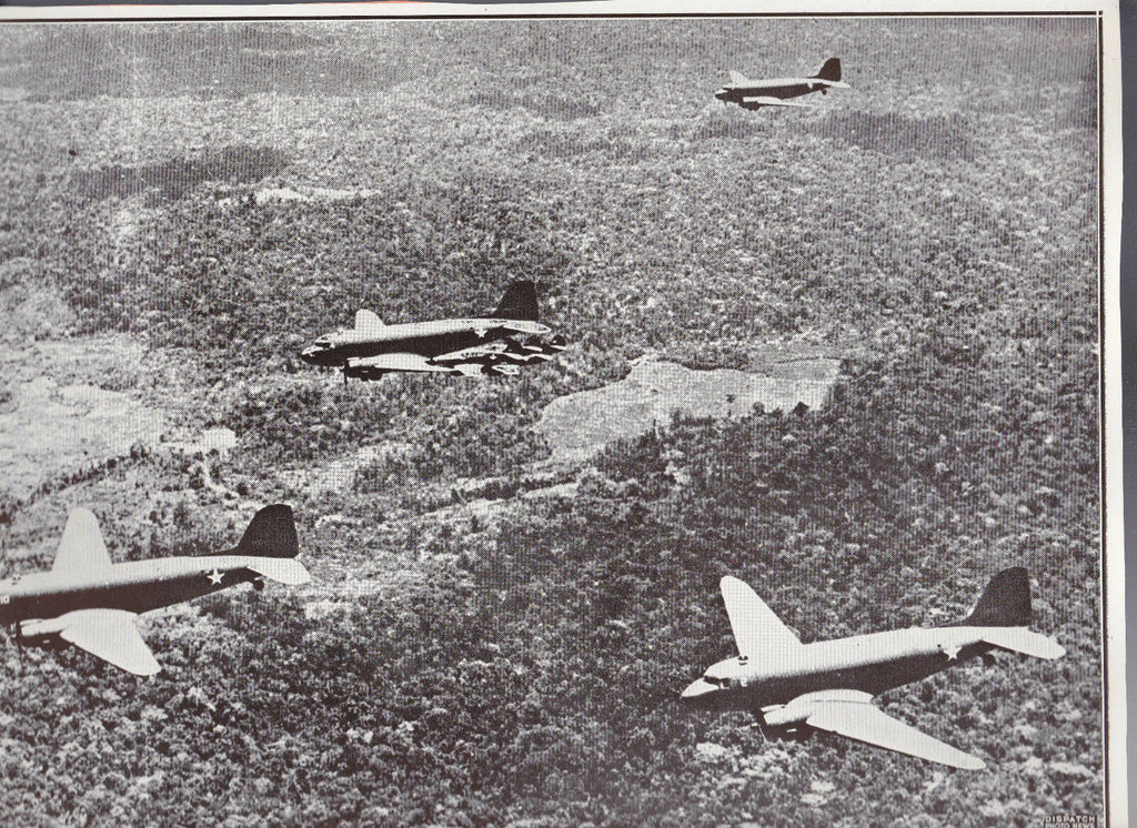 Three US Troop Carriers in Flight  WWII Dispatch Photo News Service