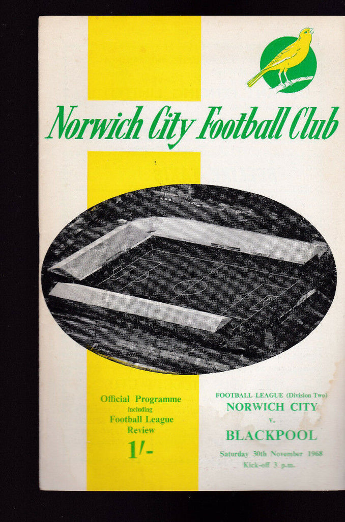 Norwich City Football Club v Blackpool Official Programme November 30 1968