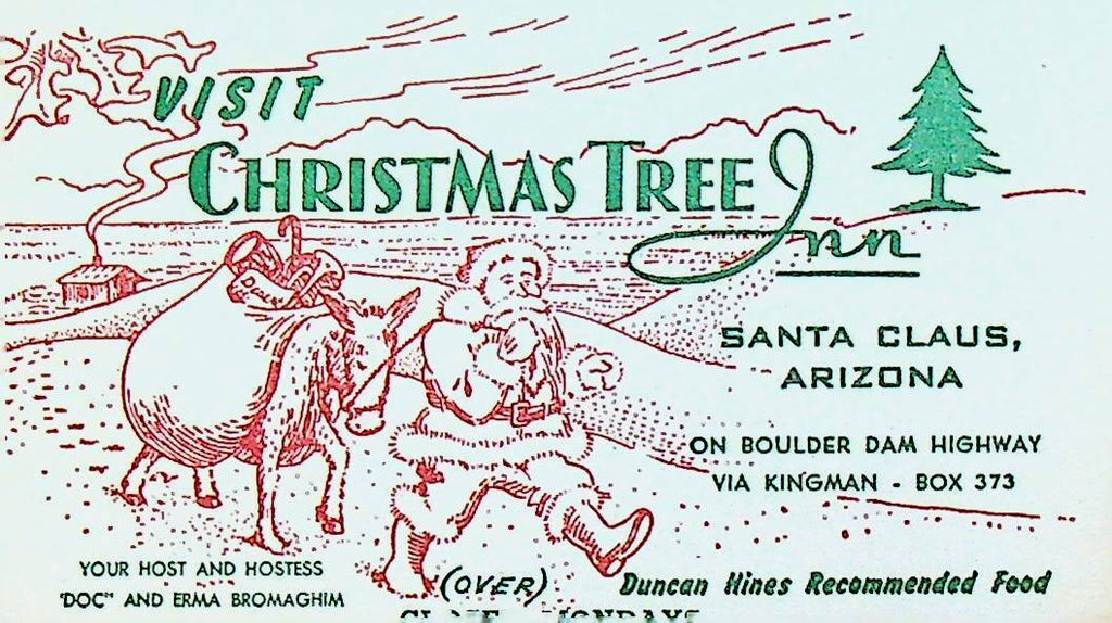 Visit Christmas Tree Inn Santa Claus Arizona Ad Card 1950s Doc & Emma Bromaghim