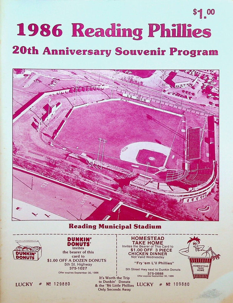 Reading Phillies Minor League Souvenir Program 1986